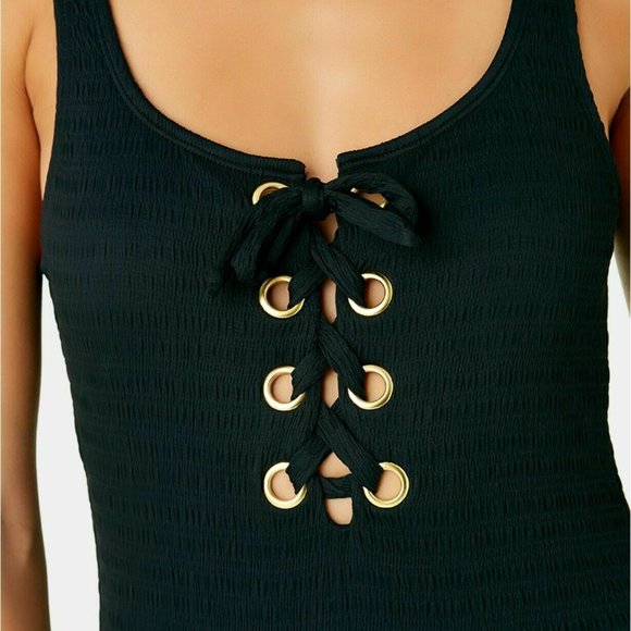 California Waves Textured Grommet One-Piece Swimsu - Picture 2 of 3